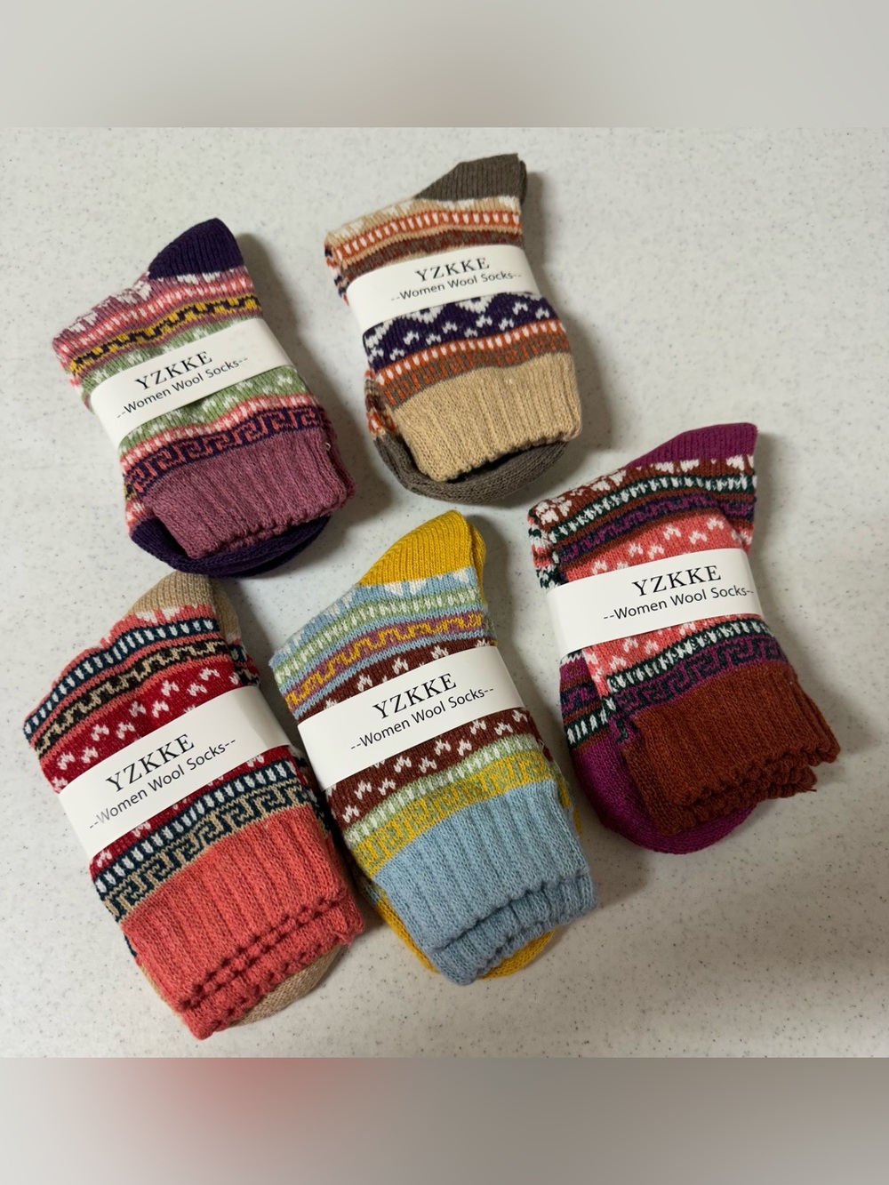 YZKKE 5Pack Vintage Winter Cold Knit Wool Crew Socks Multicolor NWT - Picture 2 of 5